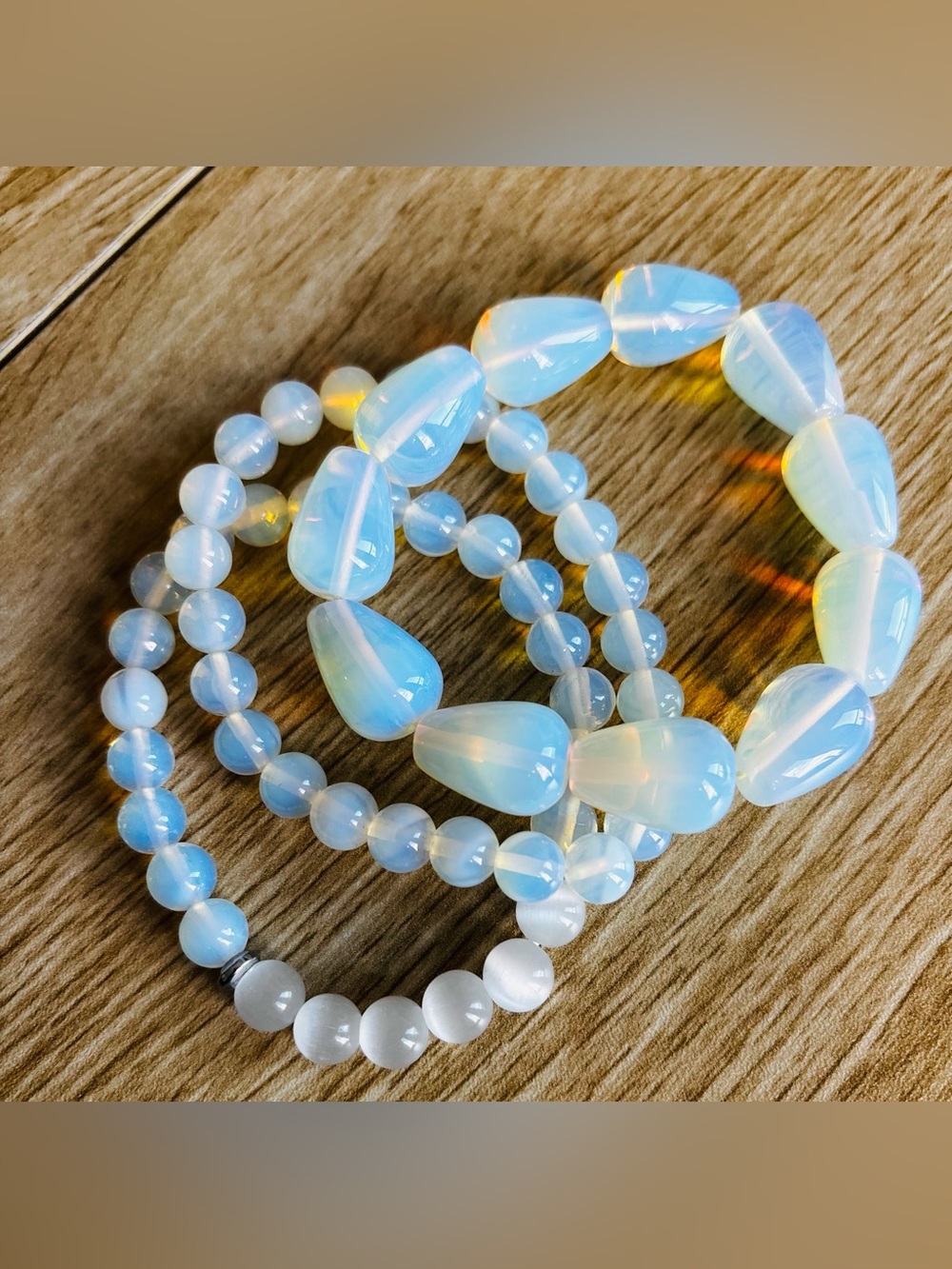 Opalite Stretch Beaded Bracelet - Iridescent Blue